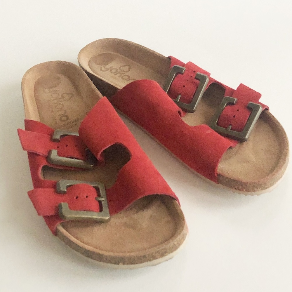 Yokono Brick Red Leather Sandal Double Strap Size 8 Made in Spain Clean!